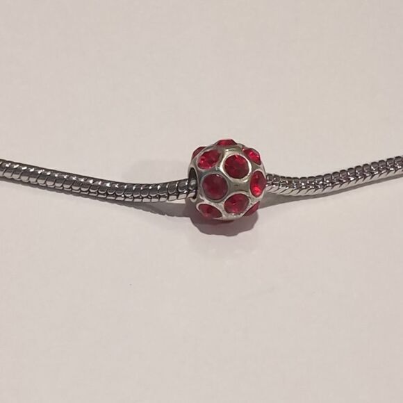 Silver‎ Red Rhinestones Ball Charm for Pandora Style Bracelet - Picture 1 of 5